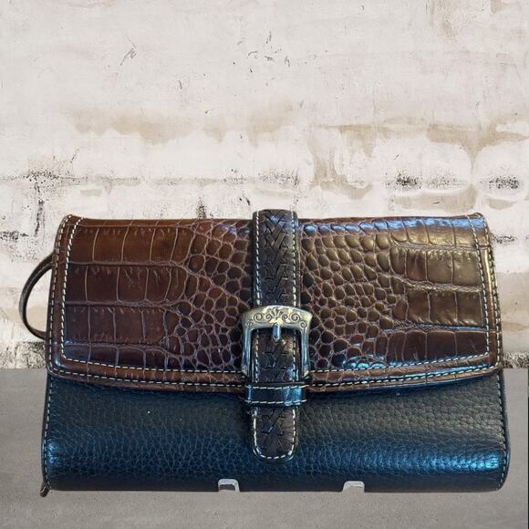 Brighton Vintage Brown and Black Leather Crossbody Wallet/Handbag. - Picture 1 of 7